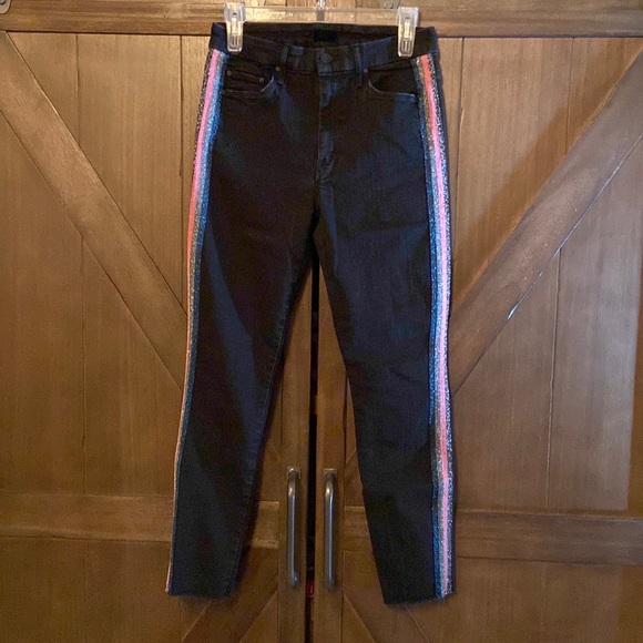 MOTHER High Waisted Looker Ankle Fray in Guilty Glitter Racer - Picture 2 of 5